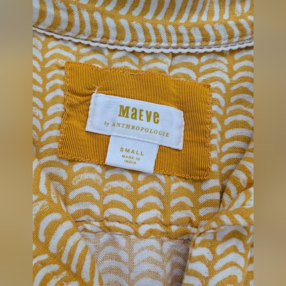 ANTHROPOLOGIE MAEVE CLASSIC SURF SHIRT YELLOW MOTIF FLY AWAY BACK  - Picture 4 of 8